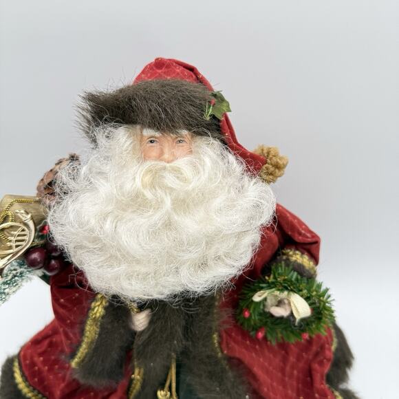 Santa Claus Tree Topper Table Top 14” Tall Red Brown Faux Fur Trim Regal Vtg - Picture 2 of 11